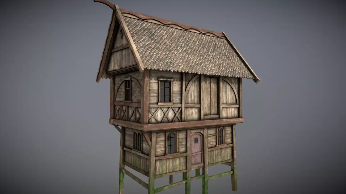 Medieval Lake Village - House 16 with interiors Low-poly 3D model