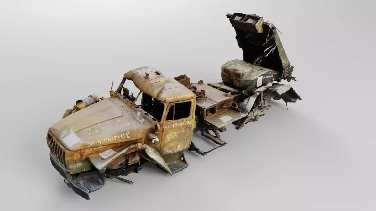 Destroyed BM-21 Grad or hailstorm multiple rocket launcher 3D model