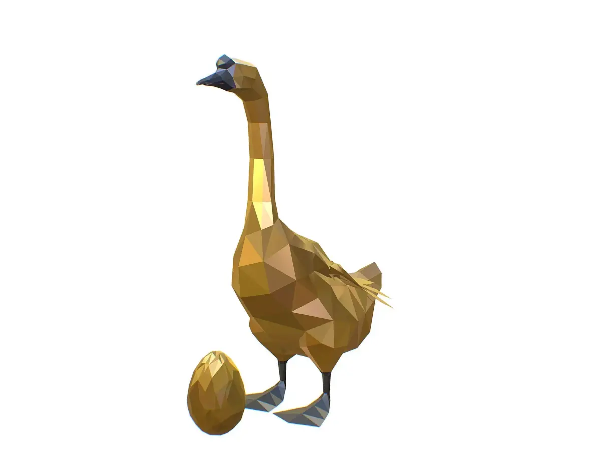 Animated Golden Goose Gold Egg Lowpoly Art Style Low-poly 3D model