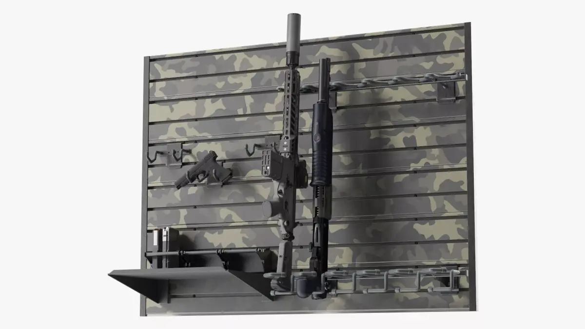 Gun Rack Woodland Camouflage with Weapons 3D model purchase