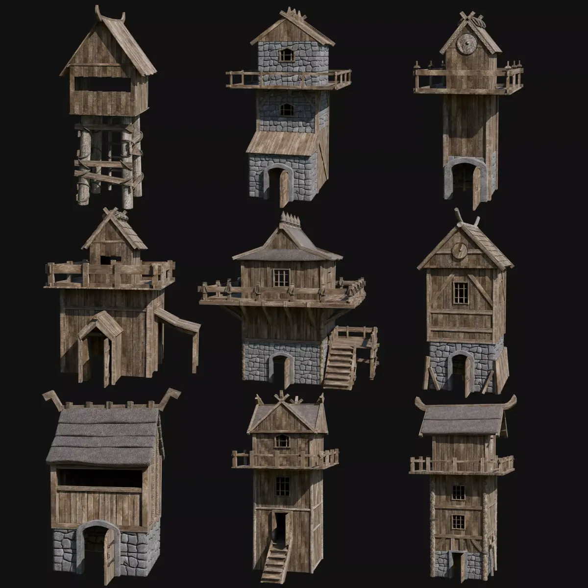 VIKING NORSE WATCHTOWER TOWER HOUSE MEDIEVAL CITY COLLECTION Low-poly 3D model