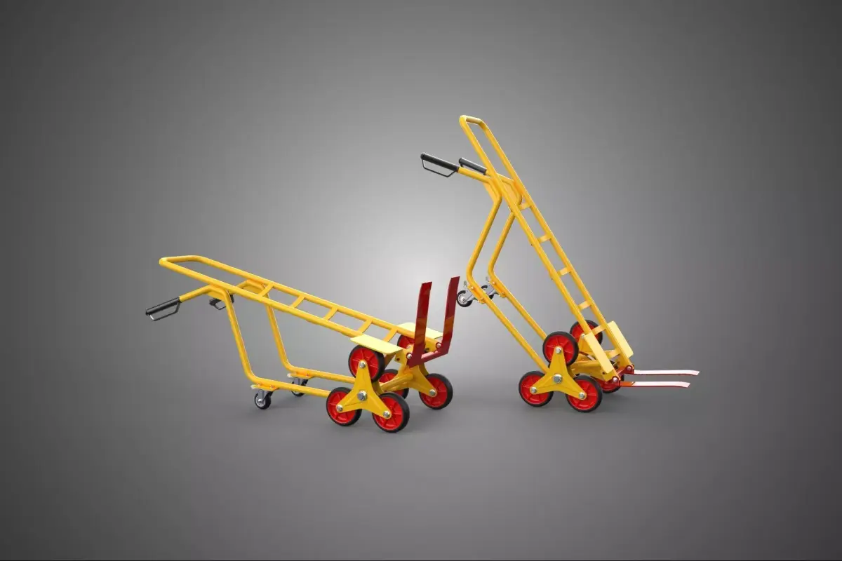 YELLOW FOLDING FORK STAIR CLIMBER HAND TRUCK 6 WHEELS 2 CASTER 3D model