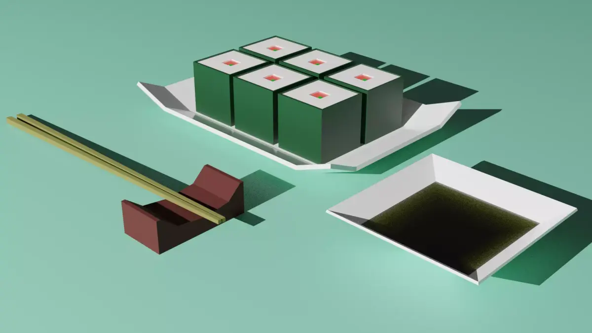 Sushi with chopsticks and souse PBR low-poly NO normales Low-poly 3D model