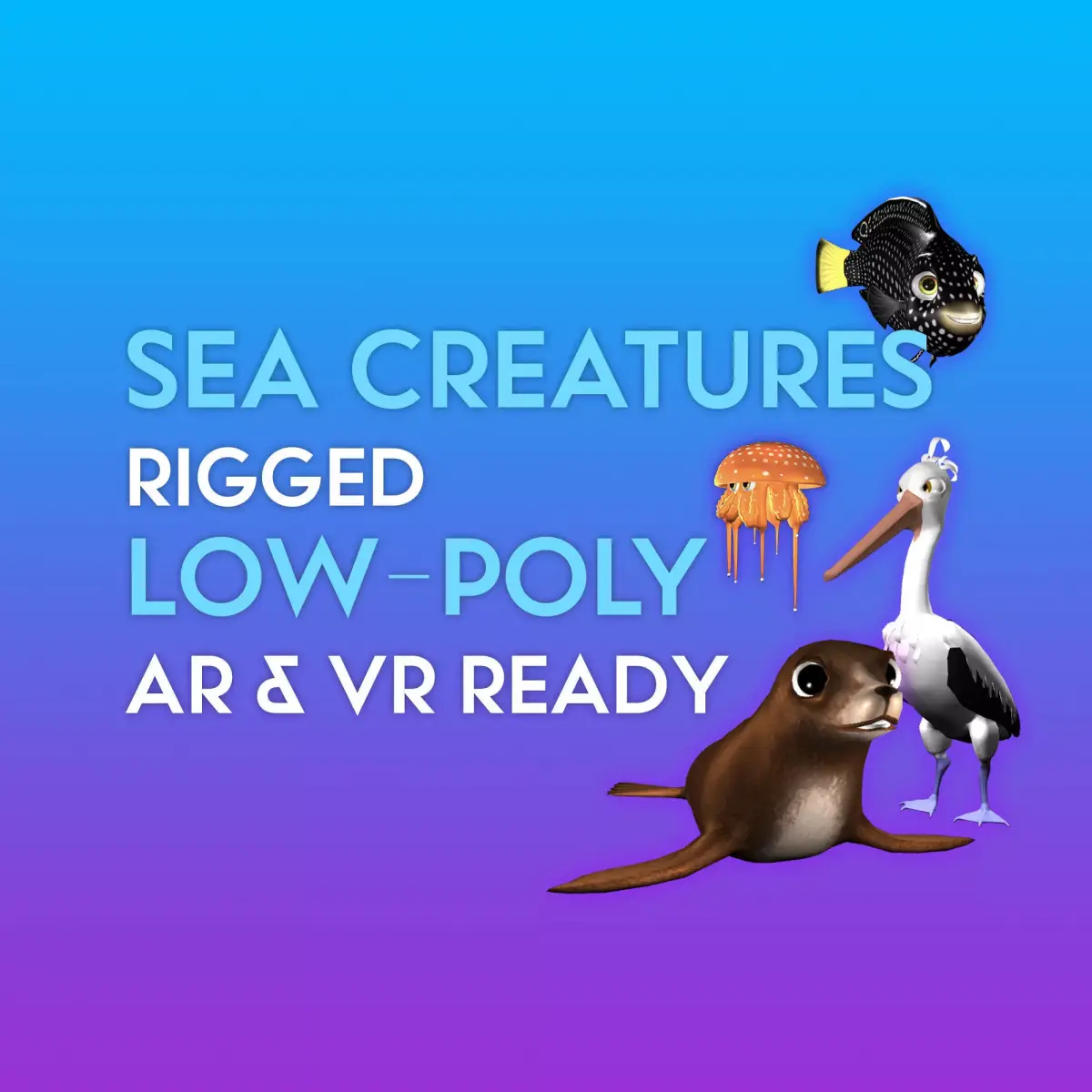 3D Cartoon Sea Creature Pack Low-poly 3D model