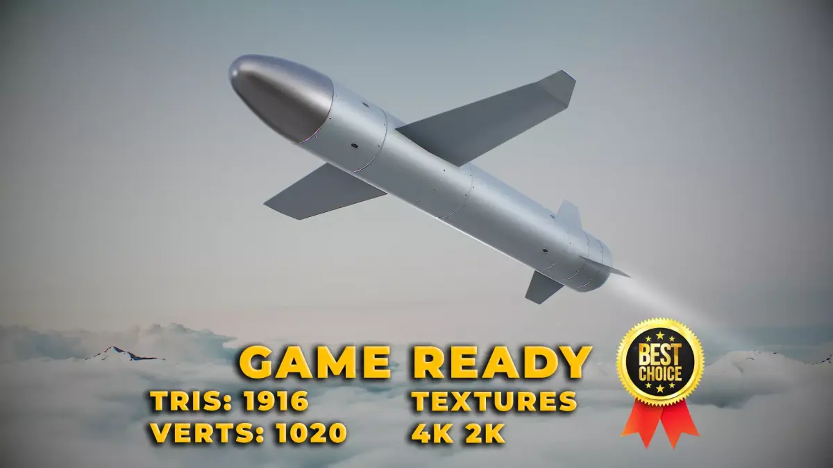 Ukrainian turbojet drone missile Palianytsia Low-poly 3D model