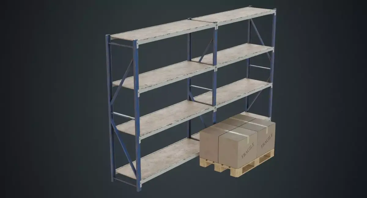 Boxes Pallet And Shelf 1B Low-poly 3D model