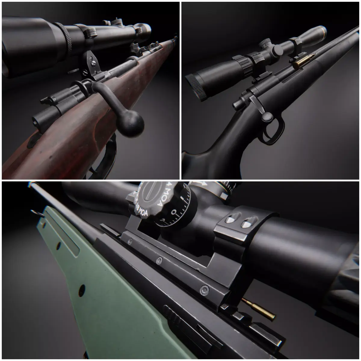 Modern AAA Bolt Action Rifle Pack Game Ready PBR Low-poly 3D model