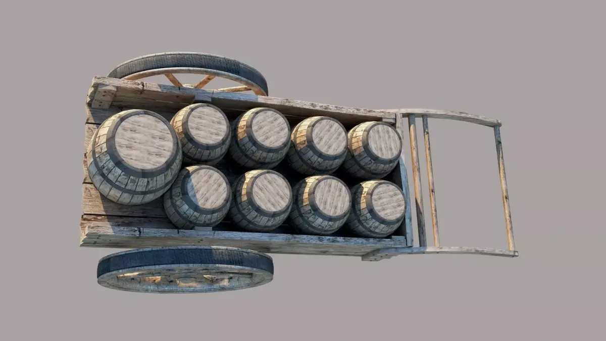 Old Wood Cart and Barrel 3D Models Free 3D model