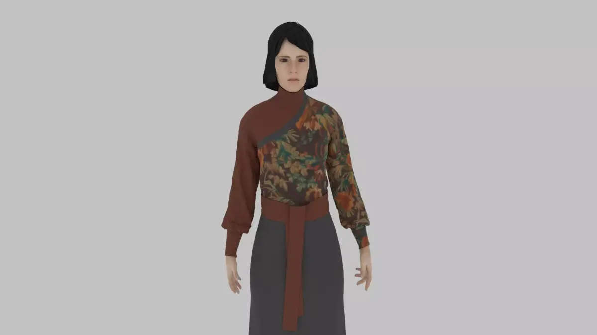 woman in asian clothes Low-poly 3D model 2