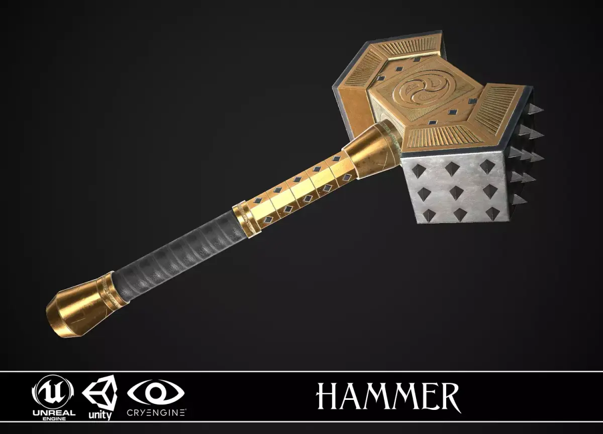 Fantasy Hammer 02 Low-poly 3D model