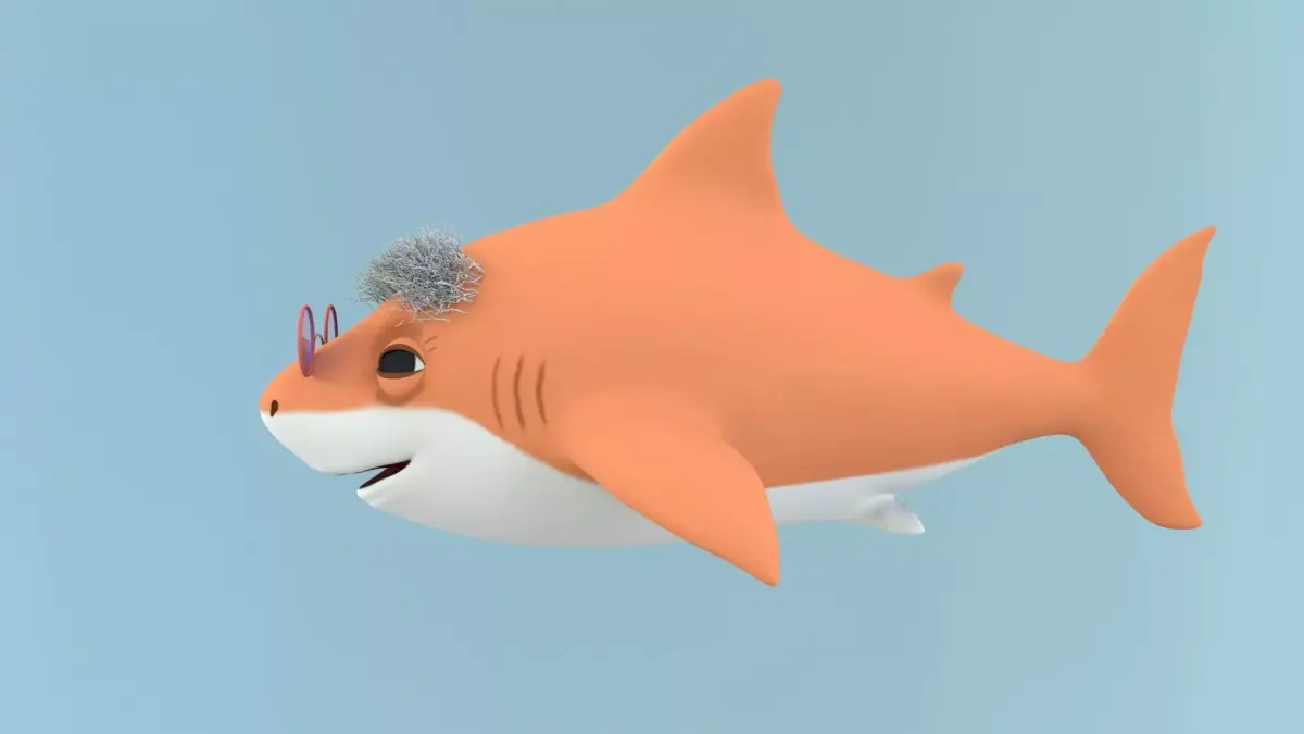 grandma shark fish cartoon Low-poly 3D model