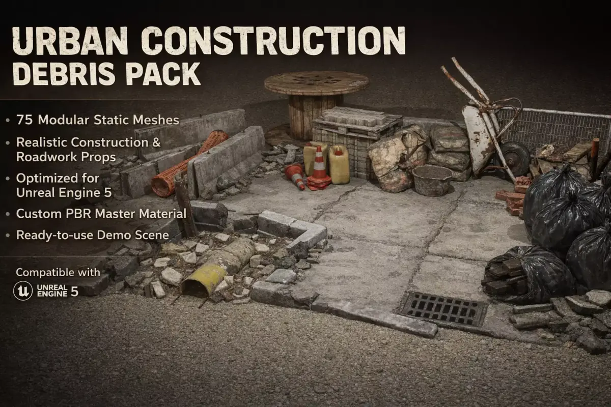 Urban Construction Props Pack UE5  Low-poly 3D model