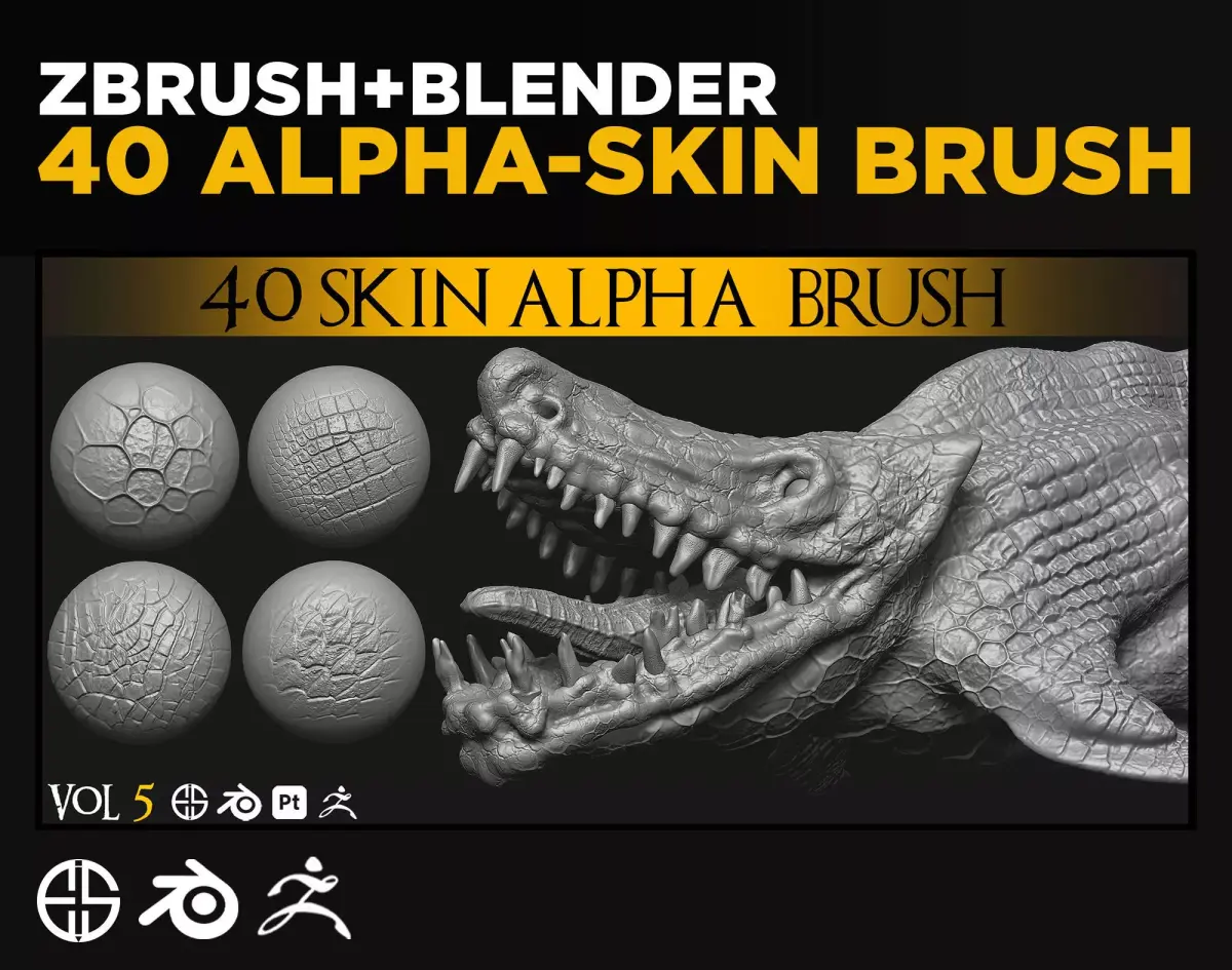 40 Skin Brush Brushes for Blender and Zbrush-Skin Brush-Alpha 3D model