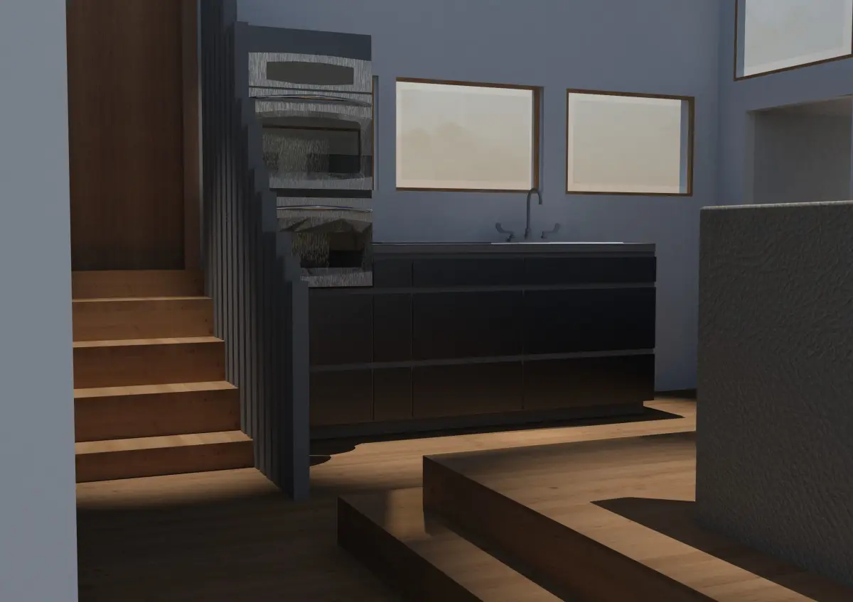 Yacht kitchen with stairs 3D model