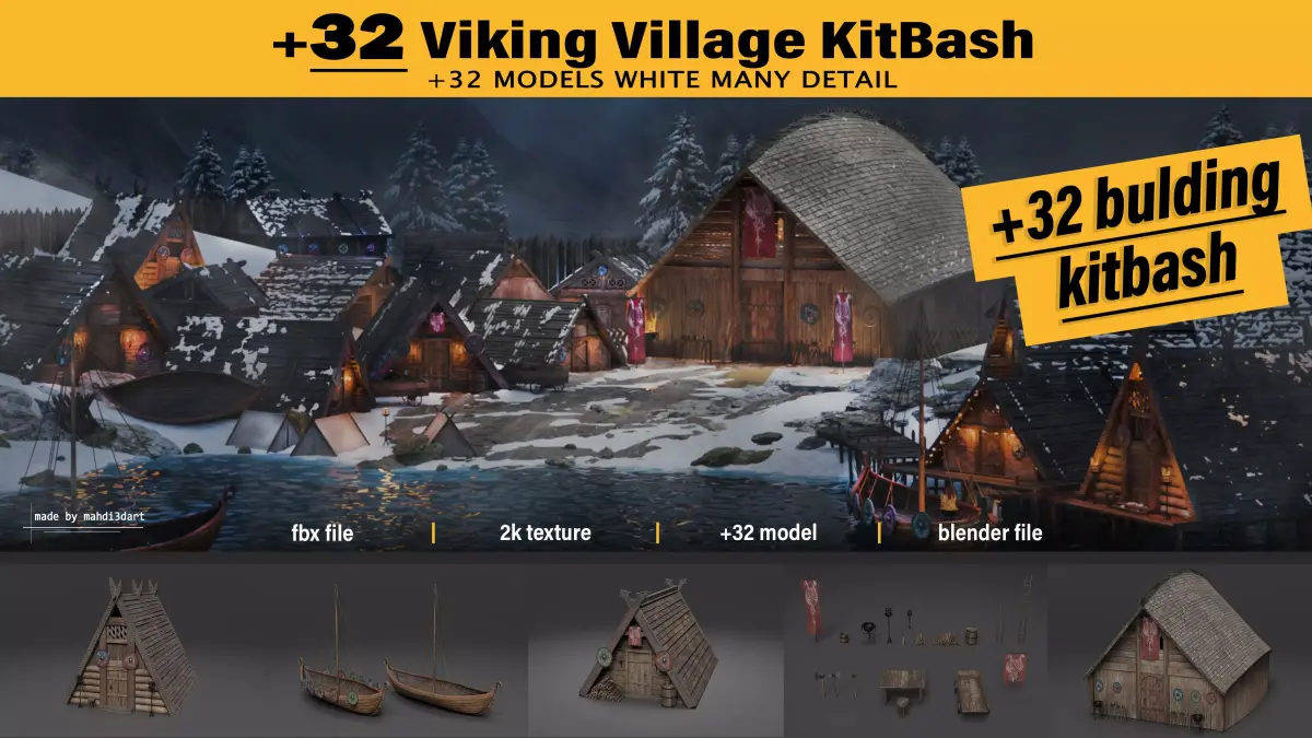 Viking building KitBash 3D model