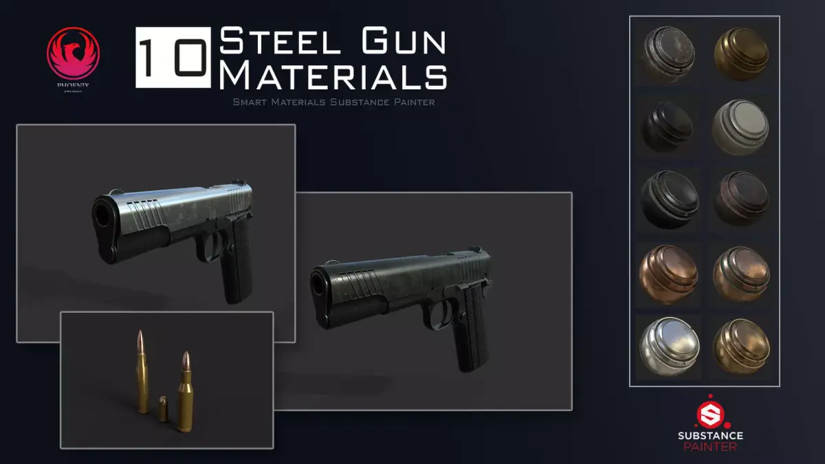 10 Steel Gun Materials 3D model