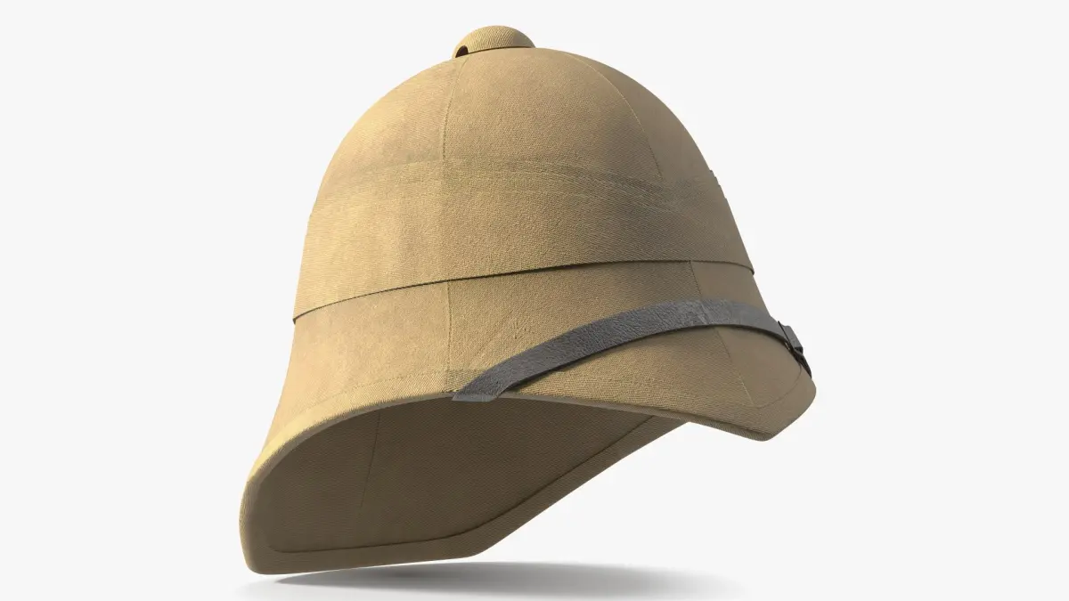 Used British Military Pith Helmet Beige Brim Strap 3D model