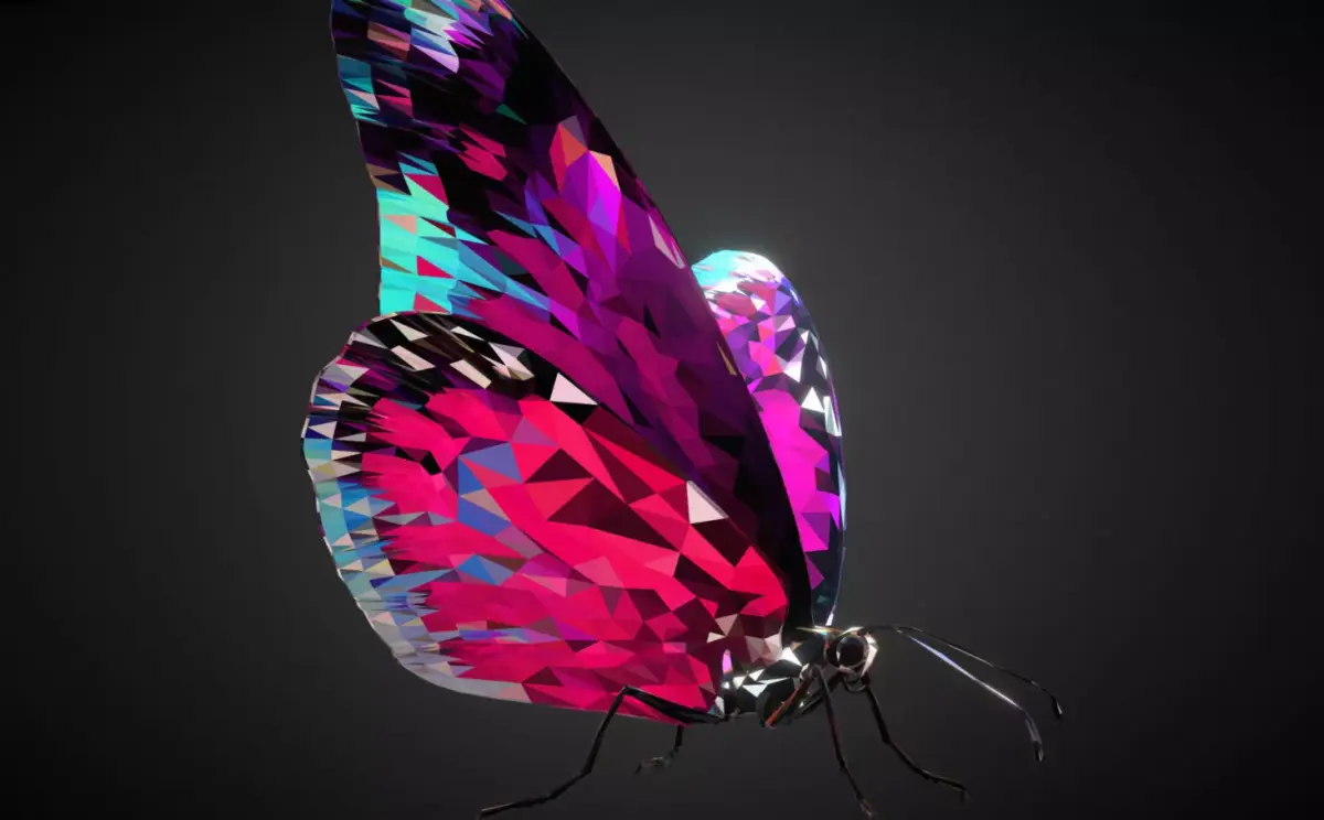 Batterfly Pink Low Polygon Art Insect Low-poly 3D model