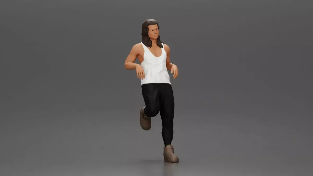 Man with long hair in Tank Top and Pants Leaning Confidently 3D print model
