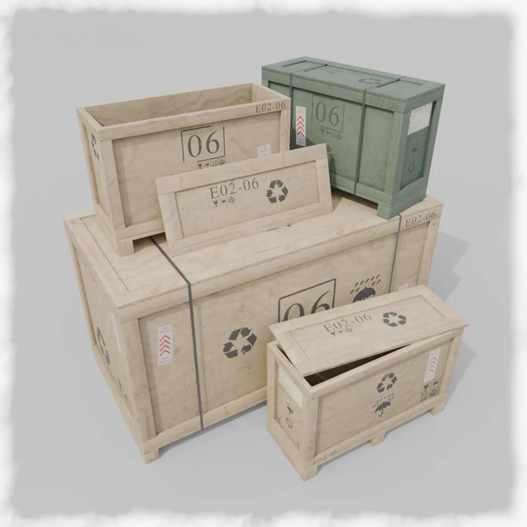 Customizable Wooden Crate Duo - Long Forms 3D model