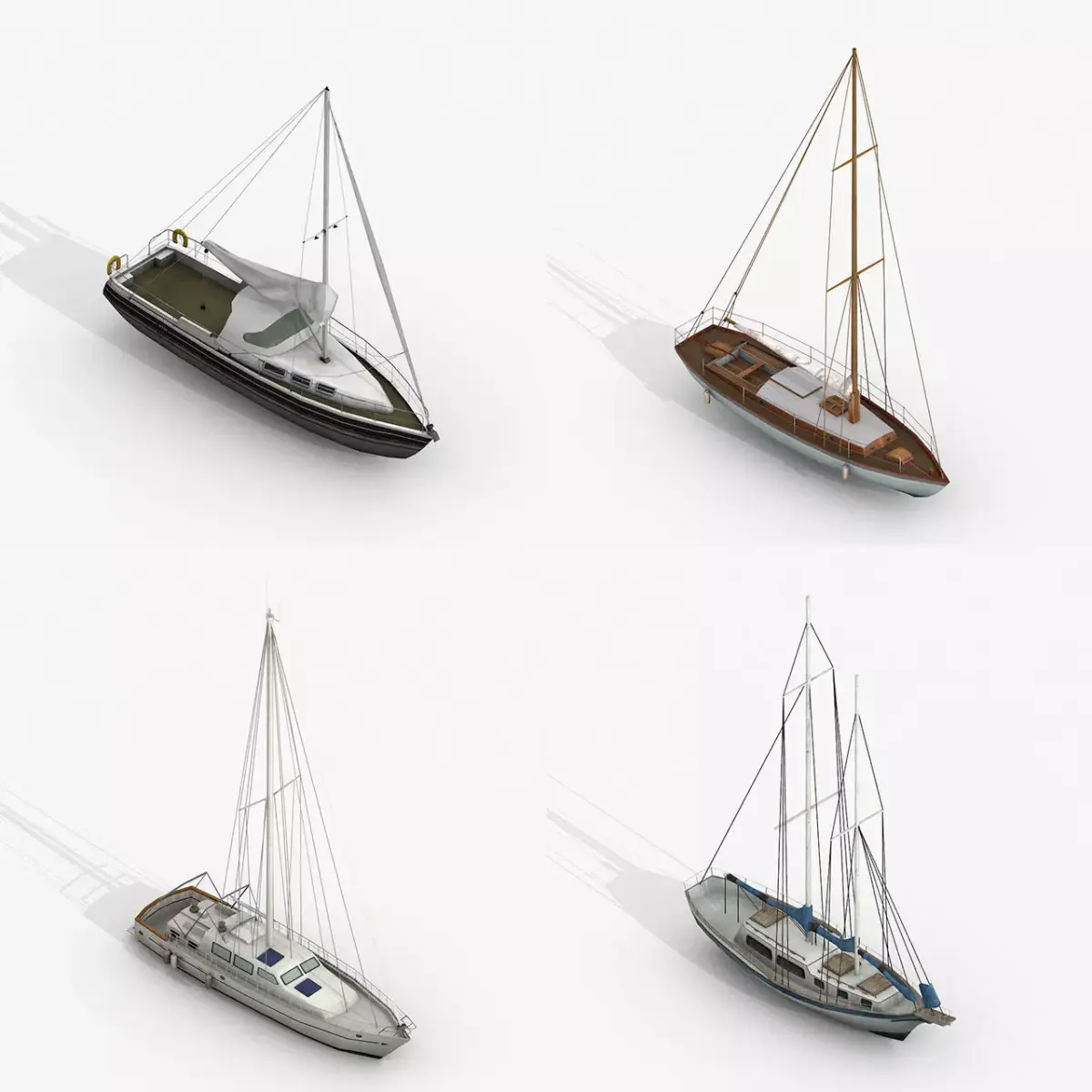Sailboats and Yacht Collection Pack - 4 Lowpoly 3D Models Low-poly 3D model