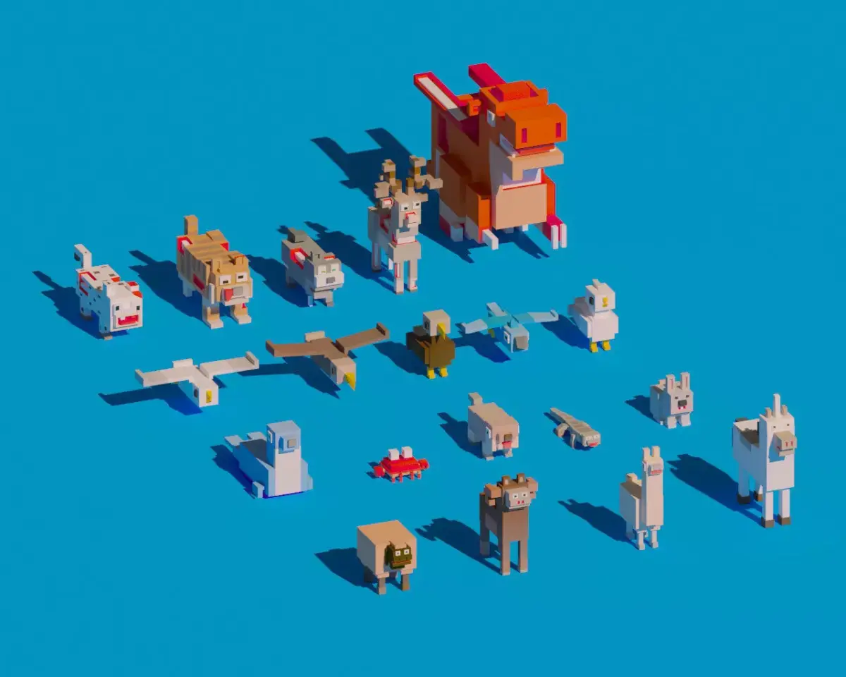 Low Poly Amimals Pack - Cartoon Crossy Road Low-poly 3D model