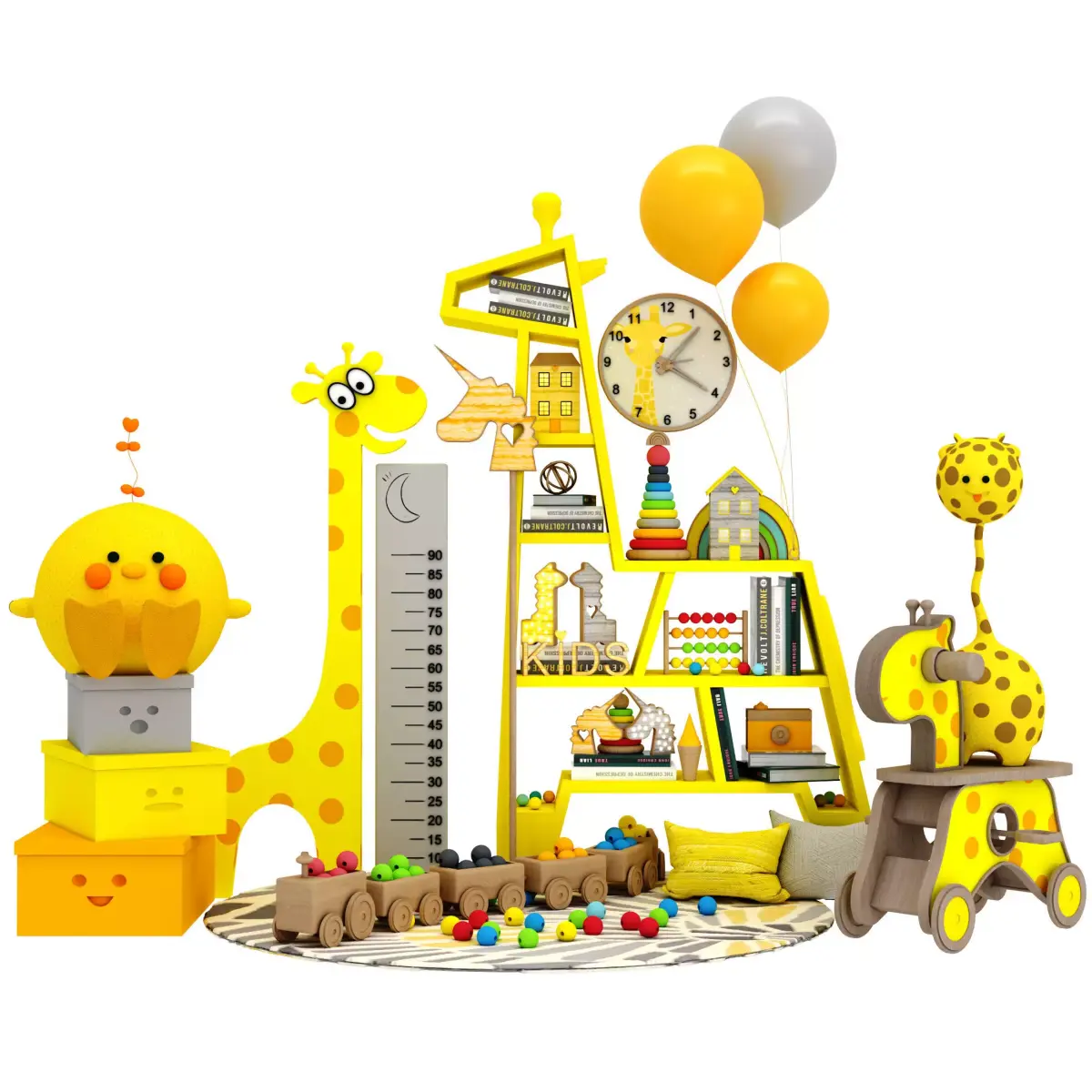 giraffe shelf with toys Low-poly 3D model
