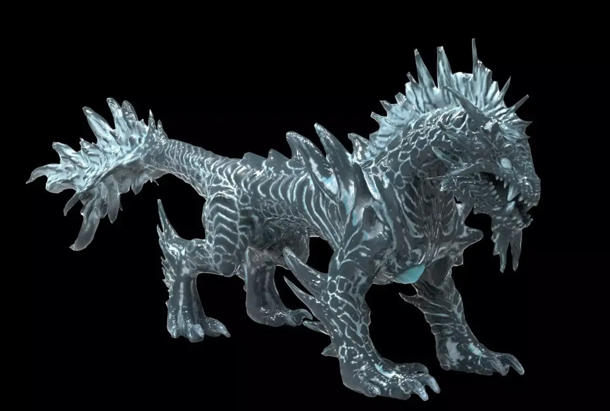 Ice dragon creature Deep dark blue 29k poly game ready Low-poly 3D model