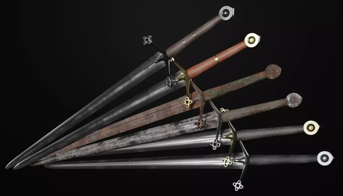 Claymore medieval sword with multiple texture variations Low-poly 3D model