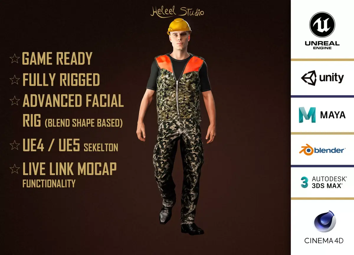 High Quality Male Army Worker Low-poly 3D model