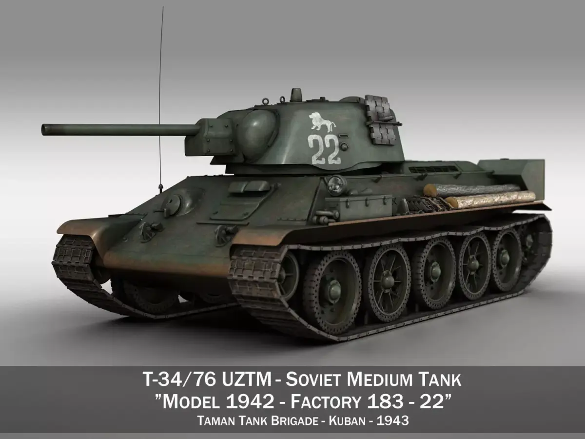 T-34-76 UZTM- Model 1942 - Soviet tank - 22 3D model