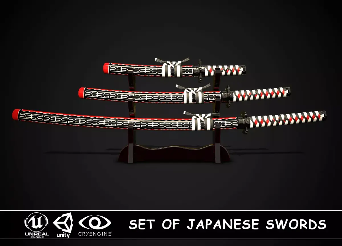 Set of japanese swords 02 3D Model Collection