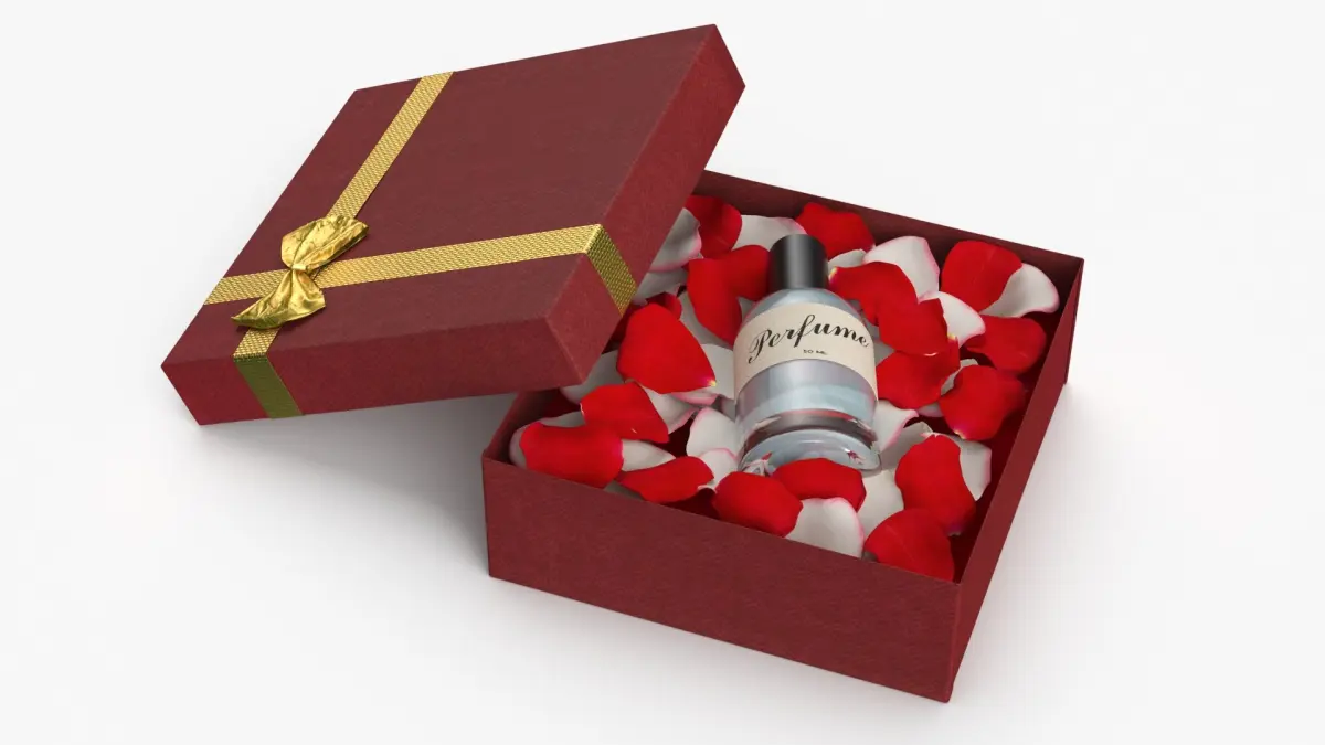 Luxury Perfume Gift Box with Rose Petals 3D model