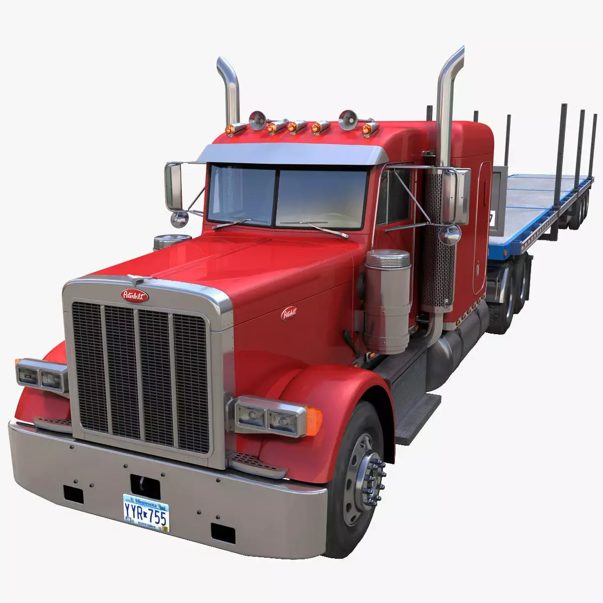 Peterbilt 379 flatbed trailer Low-poly 3D model