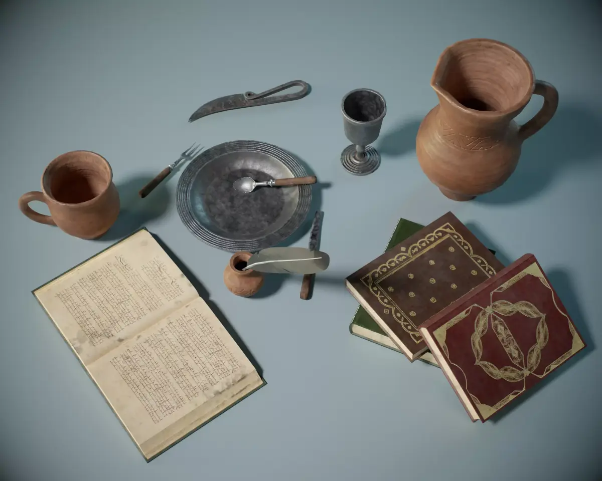 Medieval Props Set PBR Low-poly 3D model