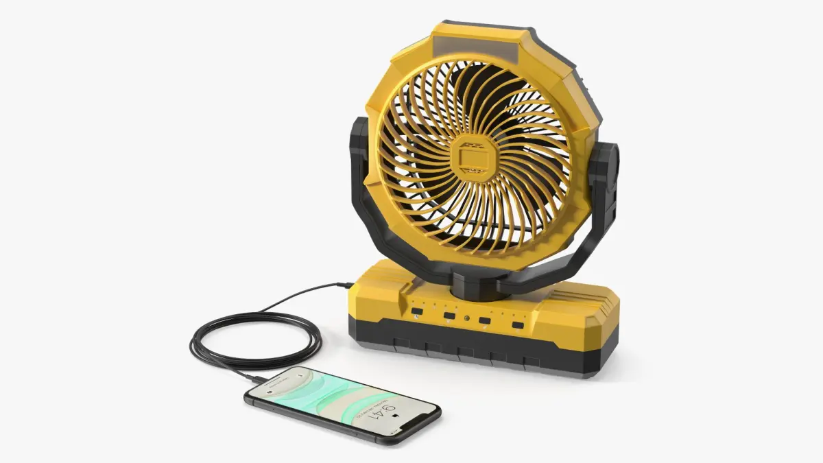 Compact Camping Fan USB Connected to Smartphone Yellow 3D model