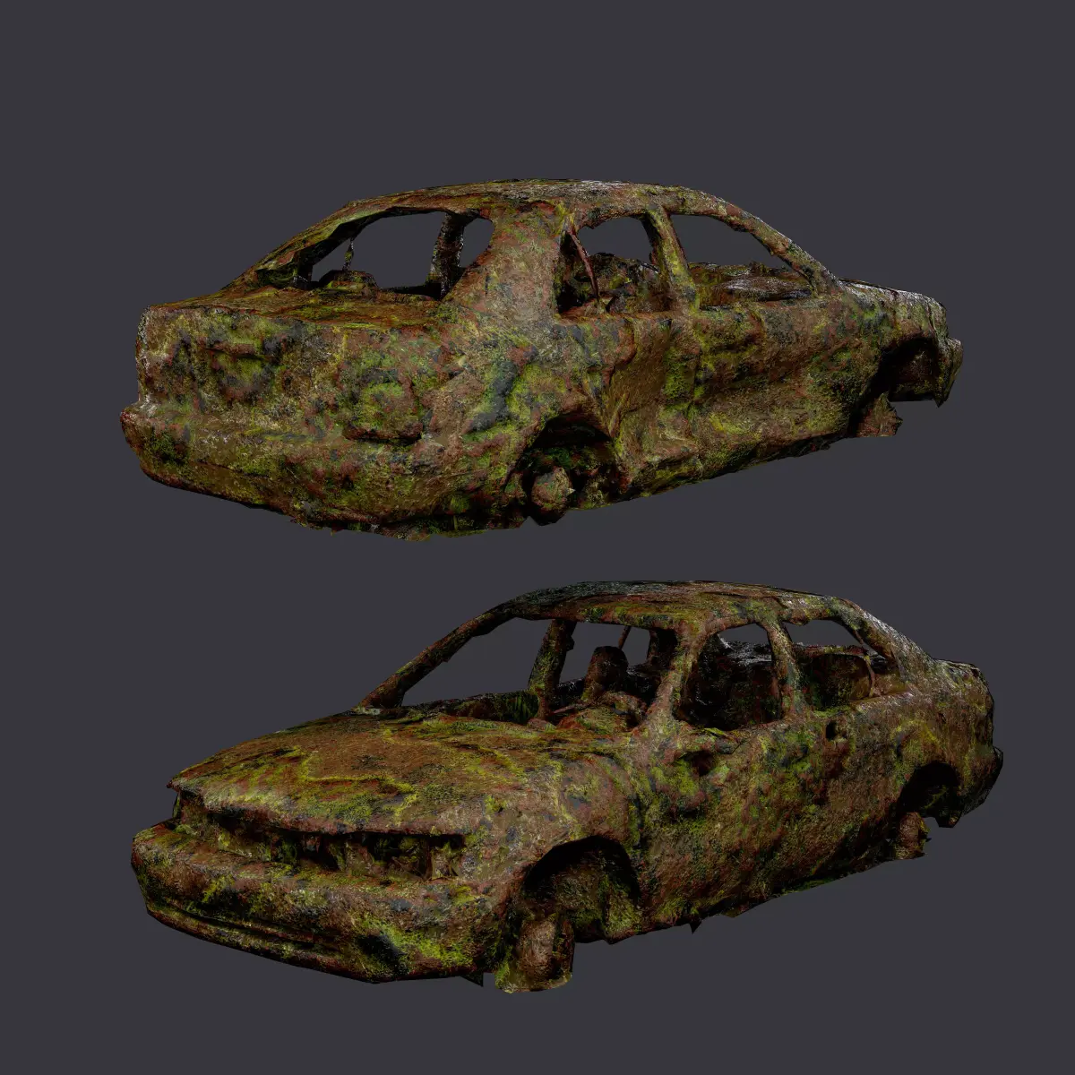 Apocalyptic Damaged Destroyed Vehicle Car Game Ready 07 Low-poly 3D model