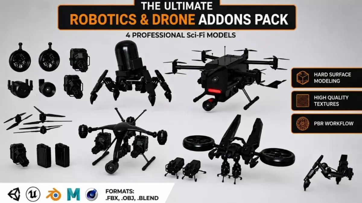 Ultimate Sci Fi Robot Drone Pack  4 Sci-Fi Models 3D model