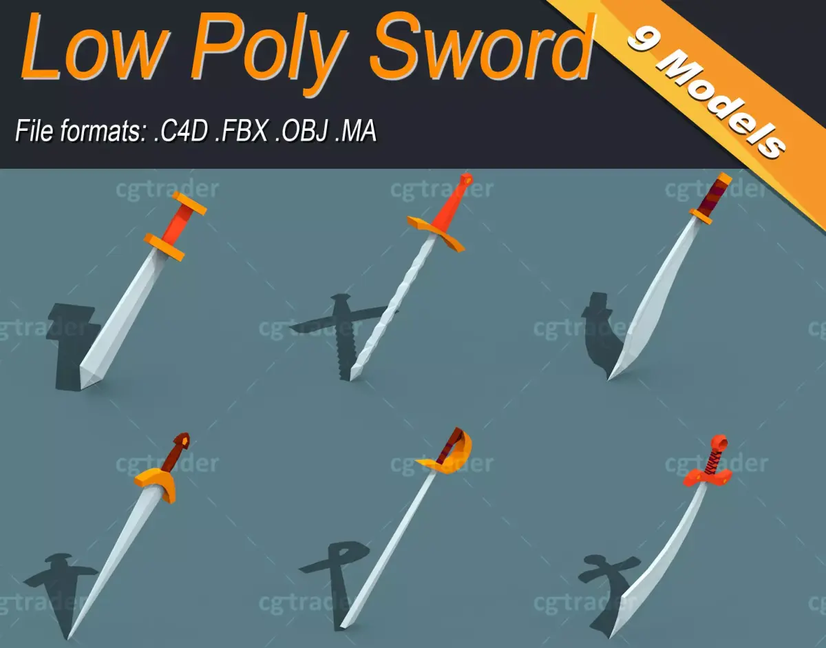 Low Poly Sword Isometric Icon Low-poly 3D model