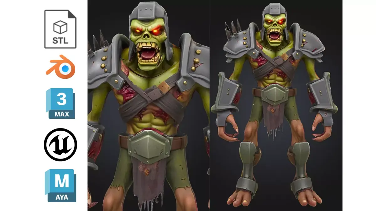 Stylized Undead Warrior Character Low-poly 3D model