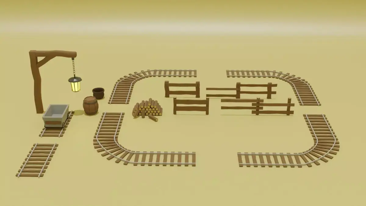 Rail Fence Wagon Wood Lamp Clay  Low-poly 3D model