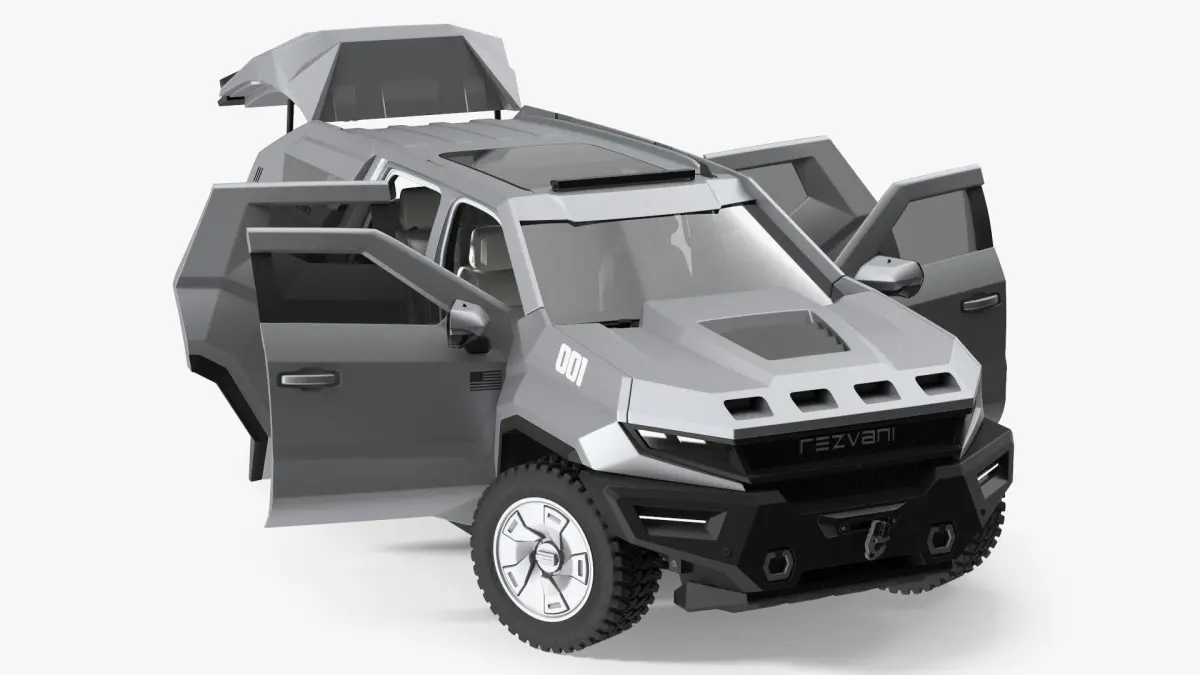 2023 Rezvani Vengeance Armored SUV Lights On Rigged 3D model