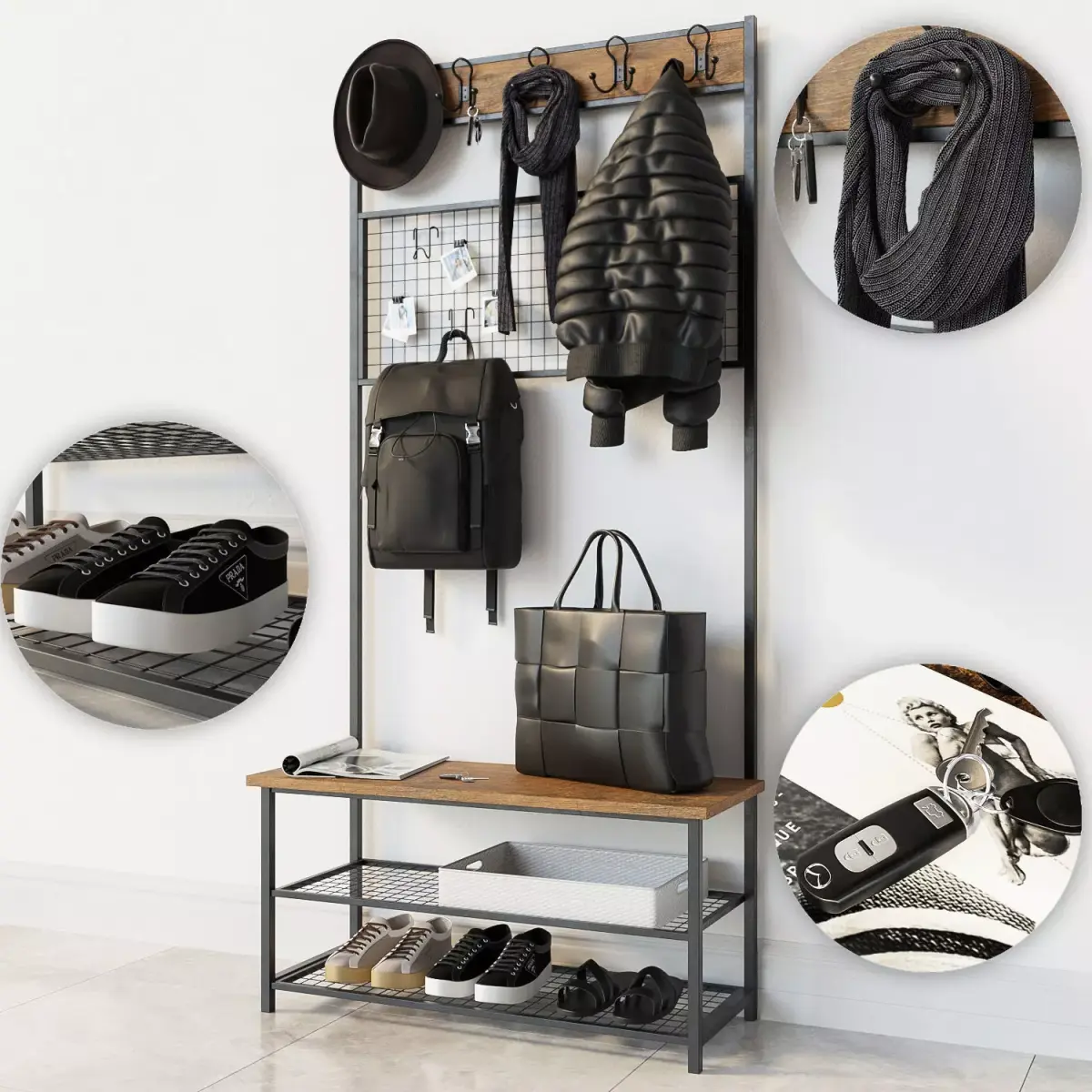 Hallway Industrial Shoe Rack Bench 3D model