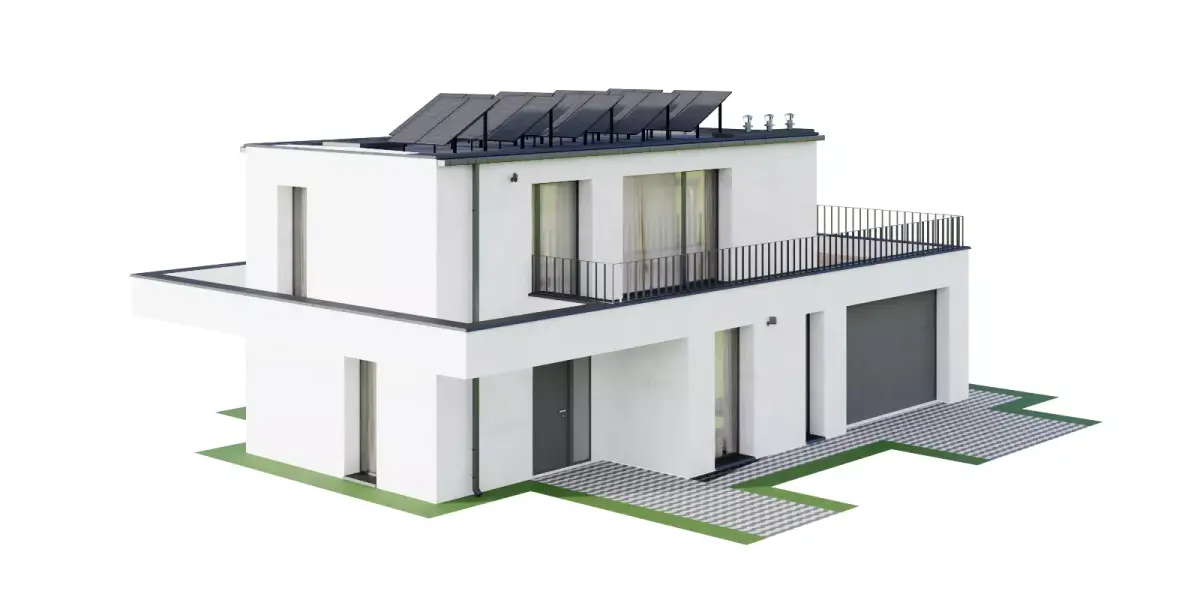 house modern house 28 family house with solar panels on the roof Free 3D model