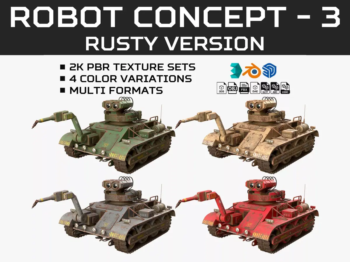 Robot Concept-3-Rusty-4 Colors 3D Model Pack