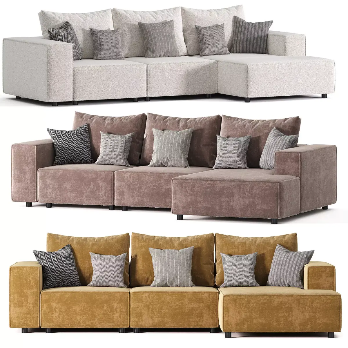 Left Hand 3 Seater Modular Linen Corner Sofa Beige APRICA 3D model