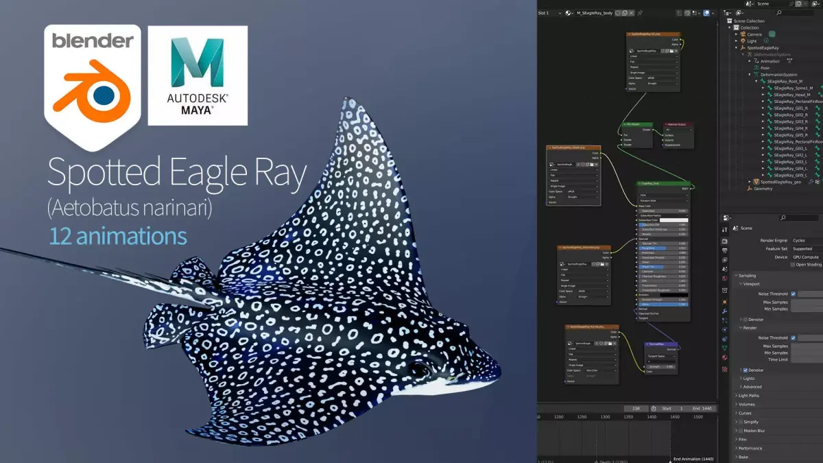 Spotted Eagle Ray Low-poly 3D model