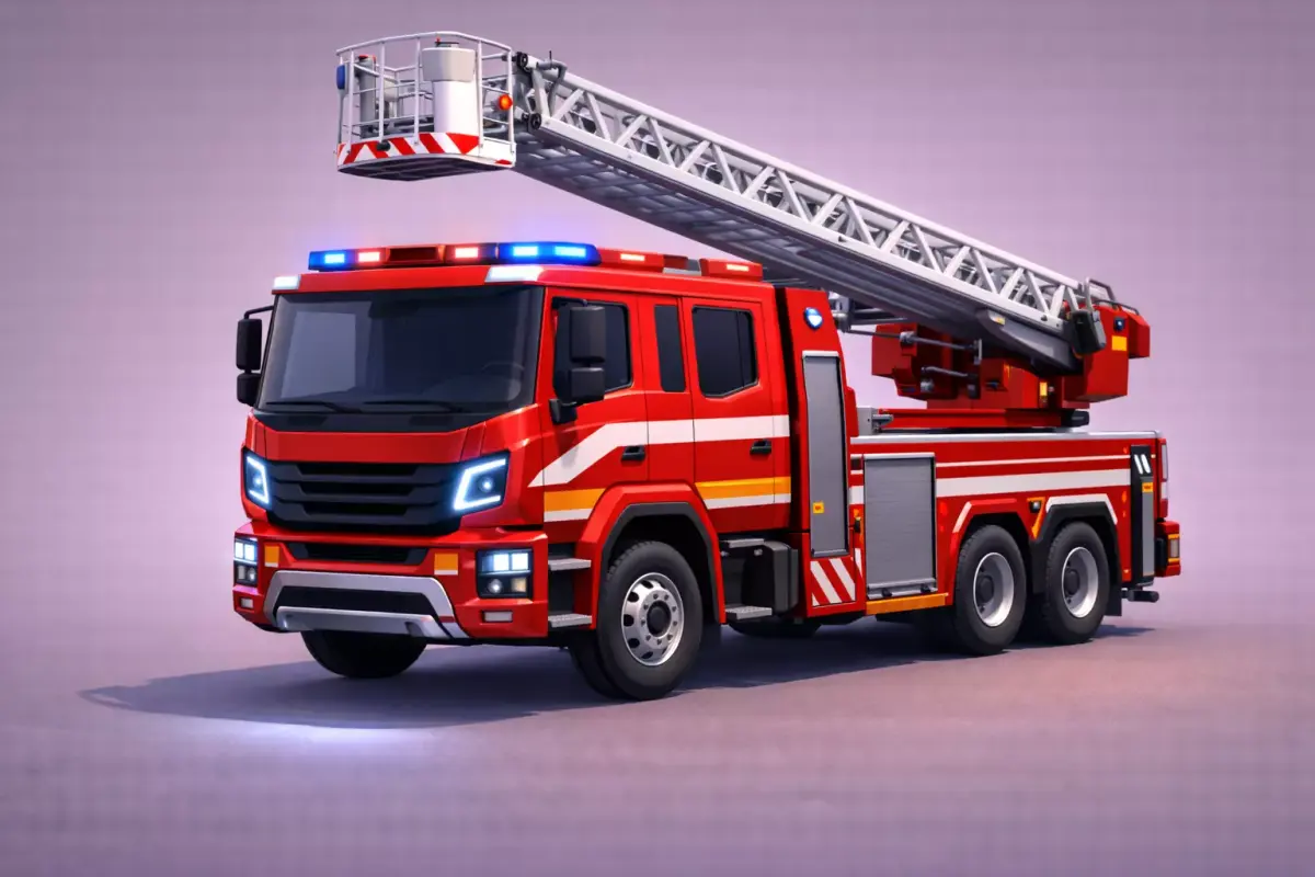 Low Poly Modern Ladder Fire Truck Vehicle Model PBR Texture Low-poly 3D model