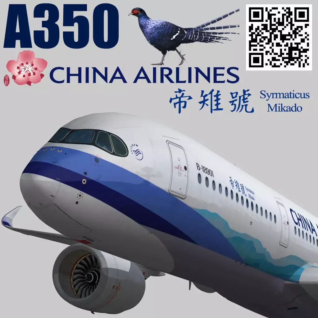 Airbus A350-900 XWB China airlines Syrmaticus Mikado livery Low-poly 3D model