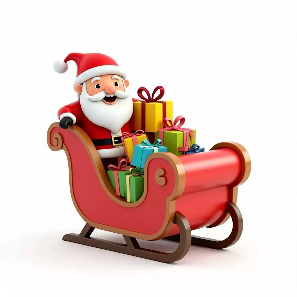 Title Stylized Santa Claus Sleigh 3D Model Low-poly 3D model